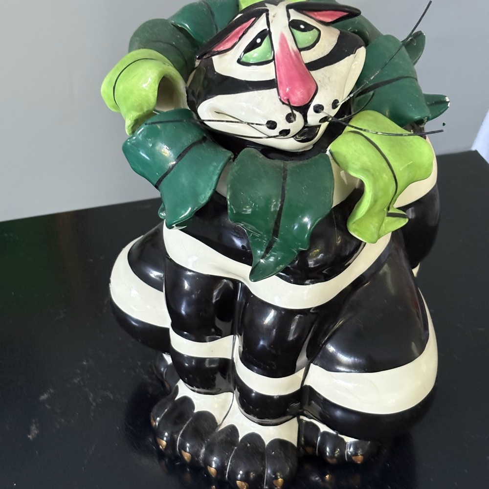 Whimsical Black and White Ceramic Cat Figurine